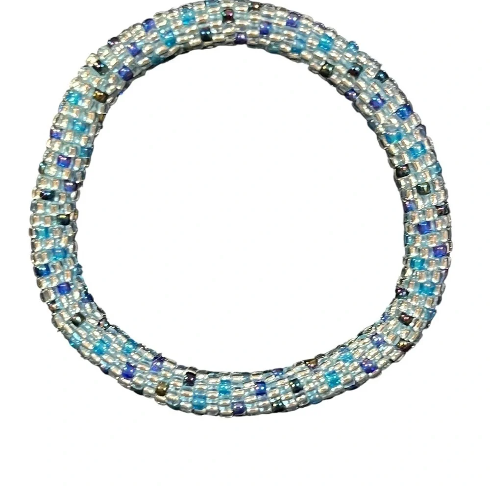 Sashka Crystal Cove   Glass Beaded Bracelet - Blue and Silver | Handcrafted |